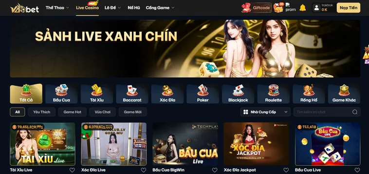 Danh Sách Các Trò Chơi Tại Sảnh Xanh Chín Live Tại VaoBet