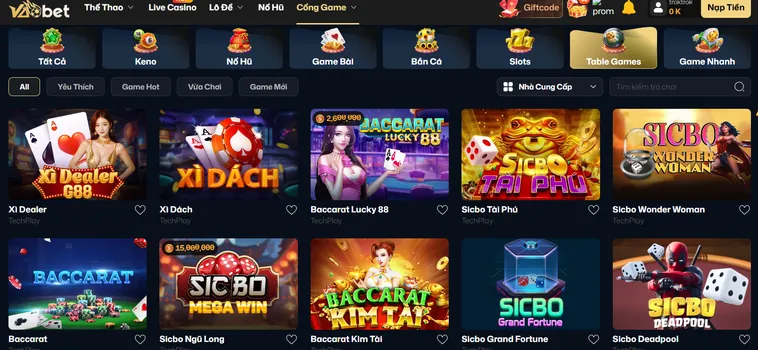 Danh Mục Các Tựa Game Được Yêu Thích Nhất Tại Table Game VaoBet